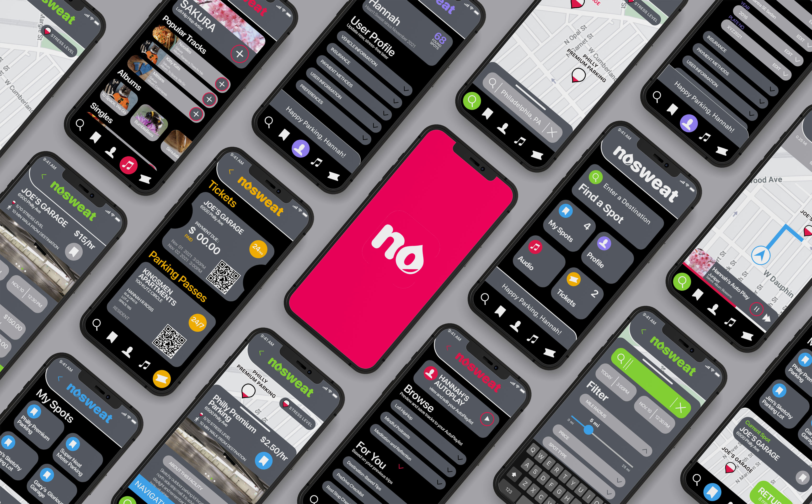 NoSweat App Screen Page Display